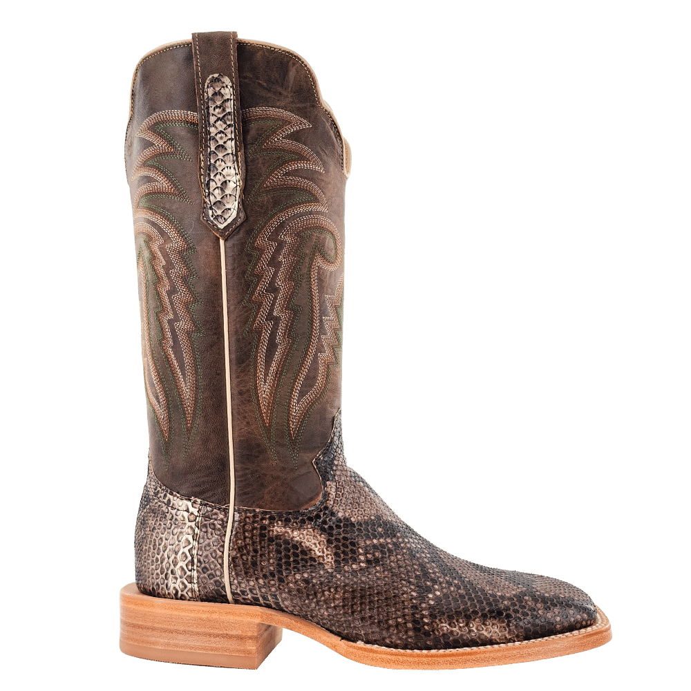 R. Watson Men's Rustic Python Belly Vintage Brown Goat Square Toe Boot