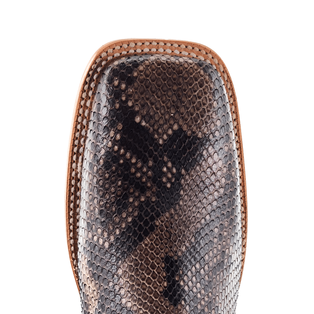 R. Watson Men's Rustic Python Belly Vintage Brown Goat Square Toe Boots RW7913