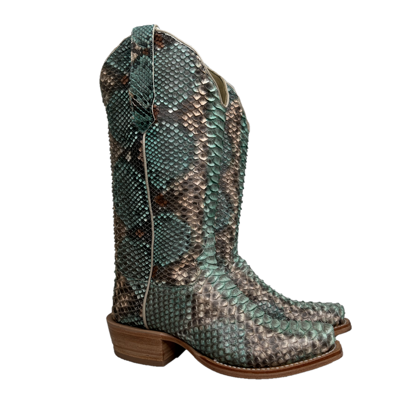 R. Watson Ladies Python Copper & Teal Square toe Boots RWL7204
