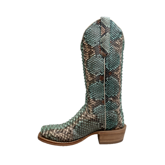 R. Watson Ladies Python Copper & Teal Square toe Boots RWL7204