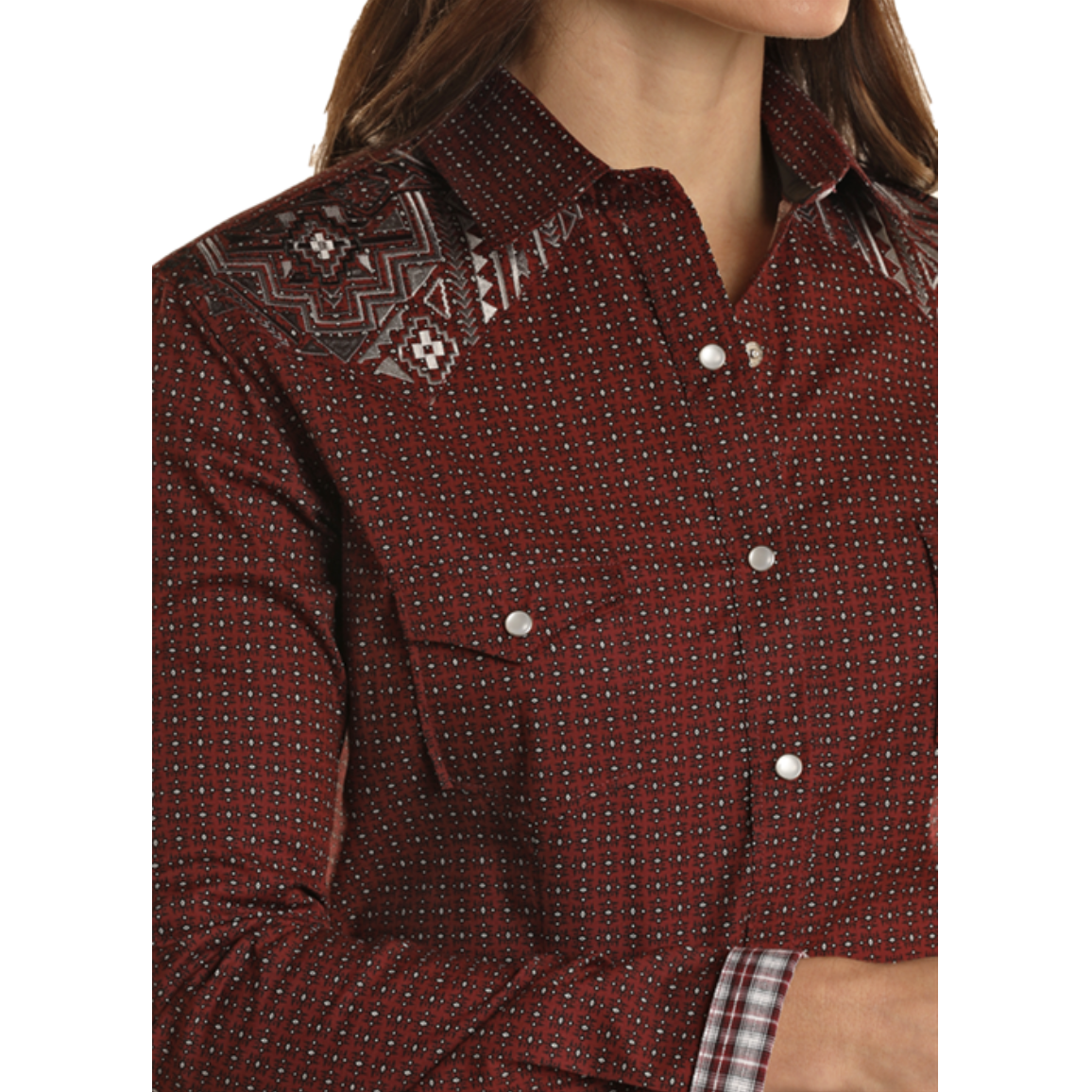 Panhandle Rough Stock Ladies Tribal Print Burgundy Snap Shirt RWN2S02205