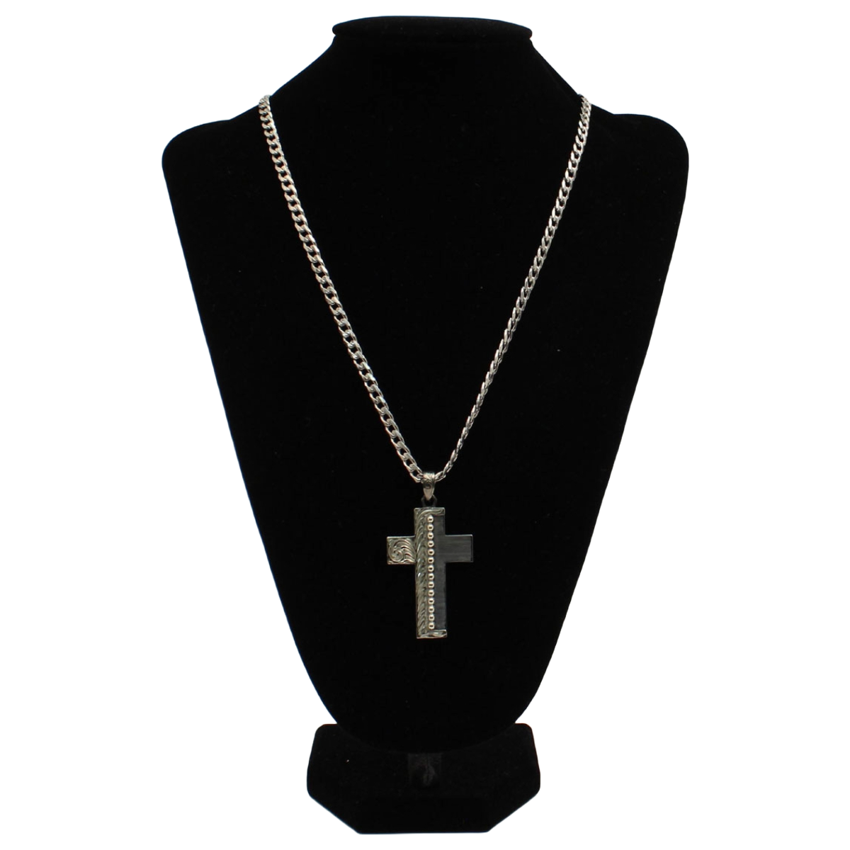 Silver Strike Ladies Beaded Cross Pendant Chain Silver Necklace D47003