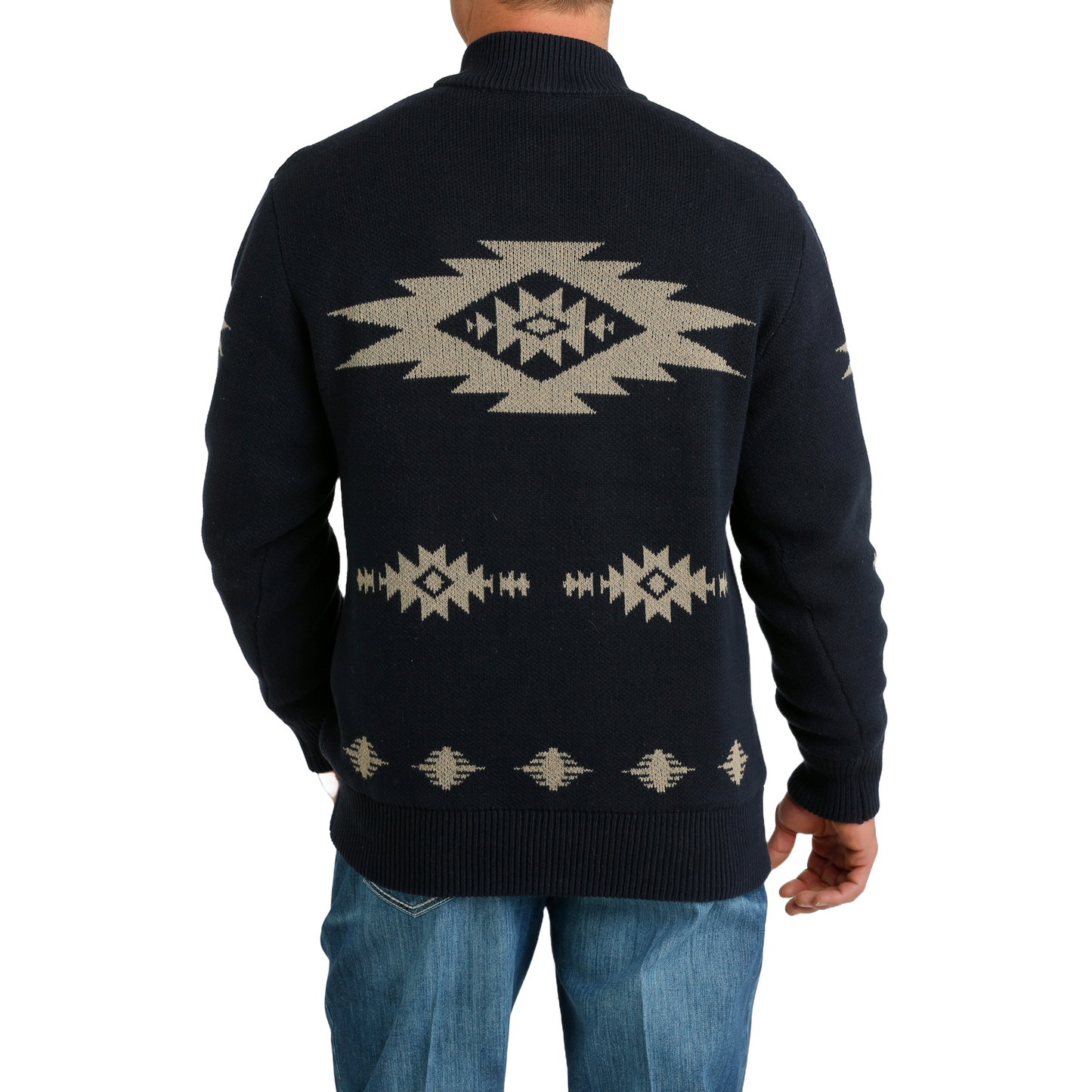 Cinch® Men's Navy Aztec Print Quarter Zip Sweater MWK1560003