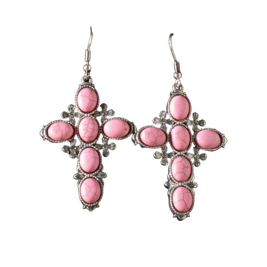 Blazin Roxx Ladies Pink Stone Cross Earrings 3055530