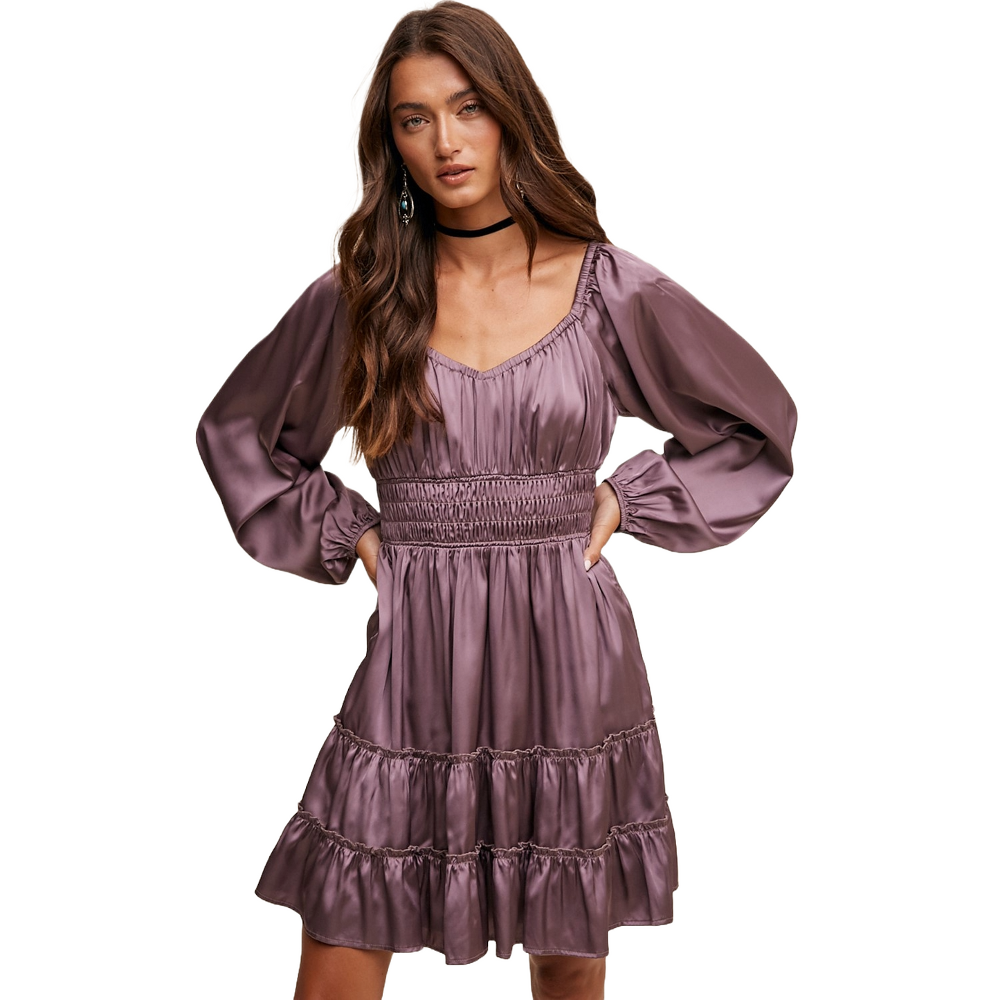 Listicle Ladies Sweetheart Long Sleeve Satin Dress LD1309 Listicle Ladies Sweetheart Long Sleeve Satin Dress LD1309