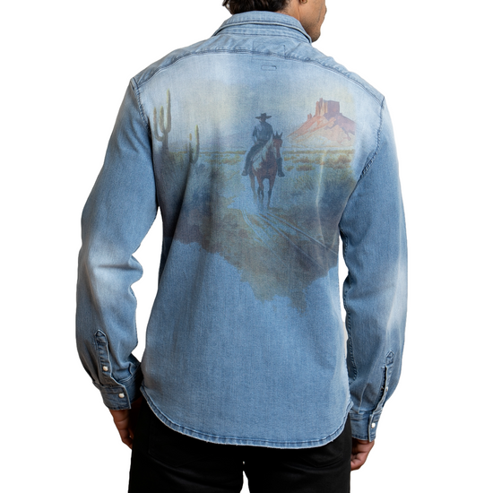 Canyon Of Heroes Men's Wild West Stretch Light Blue Denim Shirt WS23008-LB