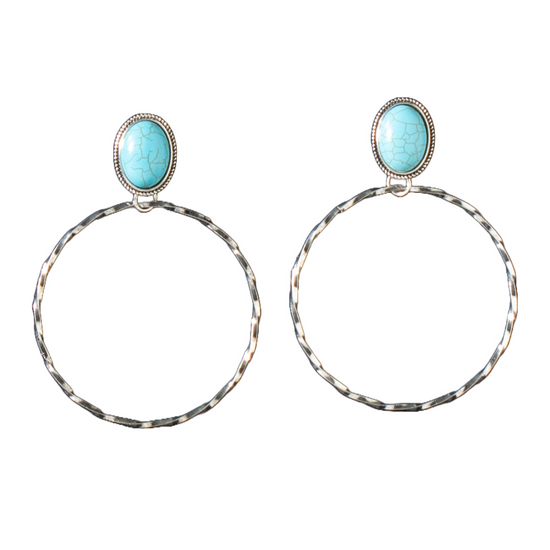 Silver Strike Ladies Turquoise Bead Hoop Earrings D460014833