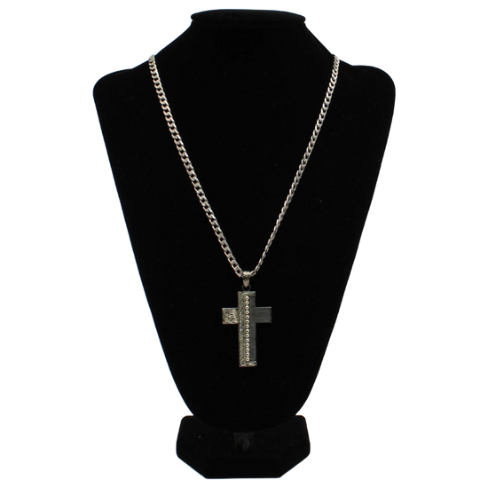 Silver Strike Ladies Beaded Cross Pendant Chain Silver Necklace D47003