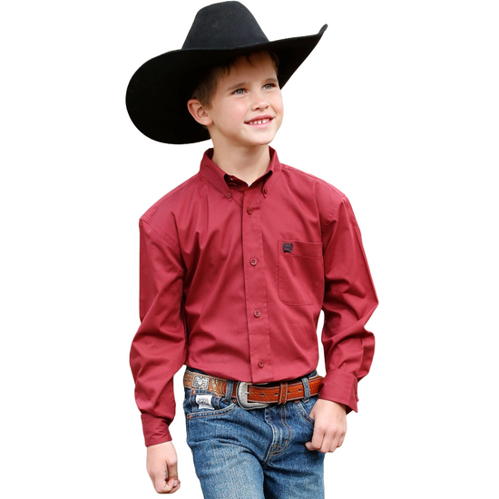 Cinch Youth Boy's Solid Red Button Down Shirt MTW7060324