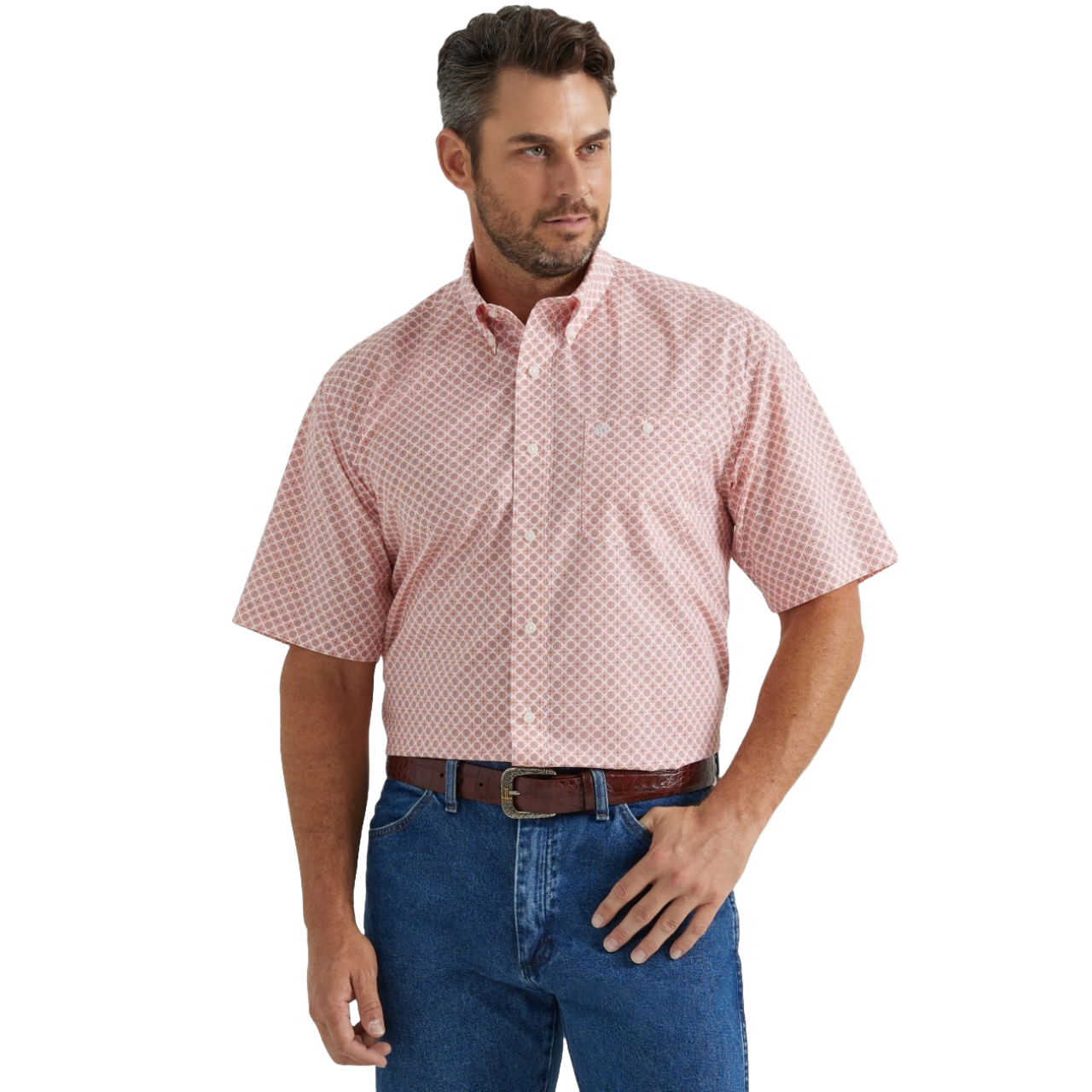 Wrangler Men's Classic Orange & White Button Down Shirt 112346076