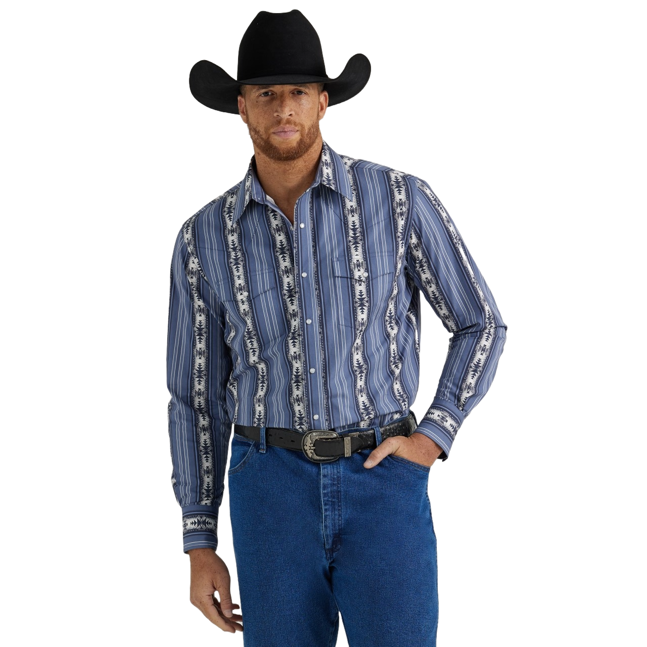 Wrangler Men's Checotah Long Sleeve Navy Western Shirt 112346070