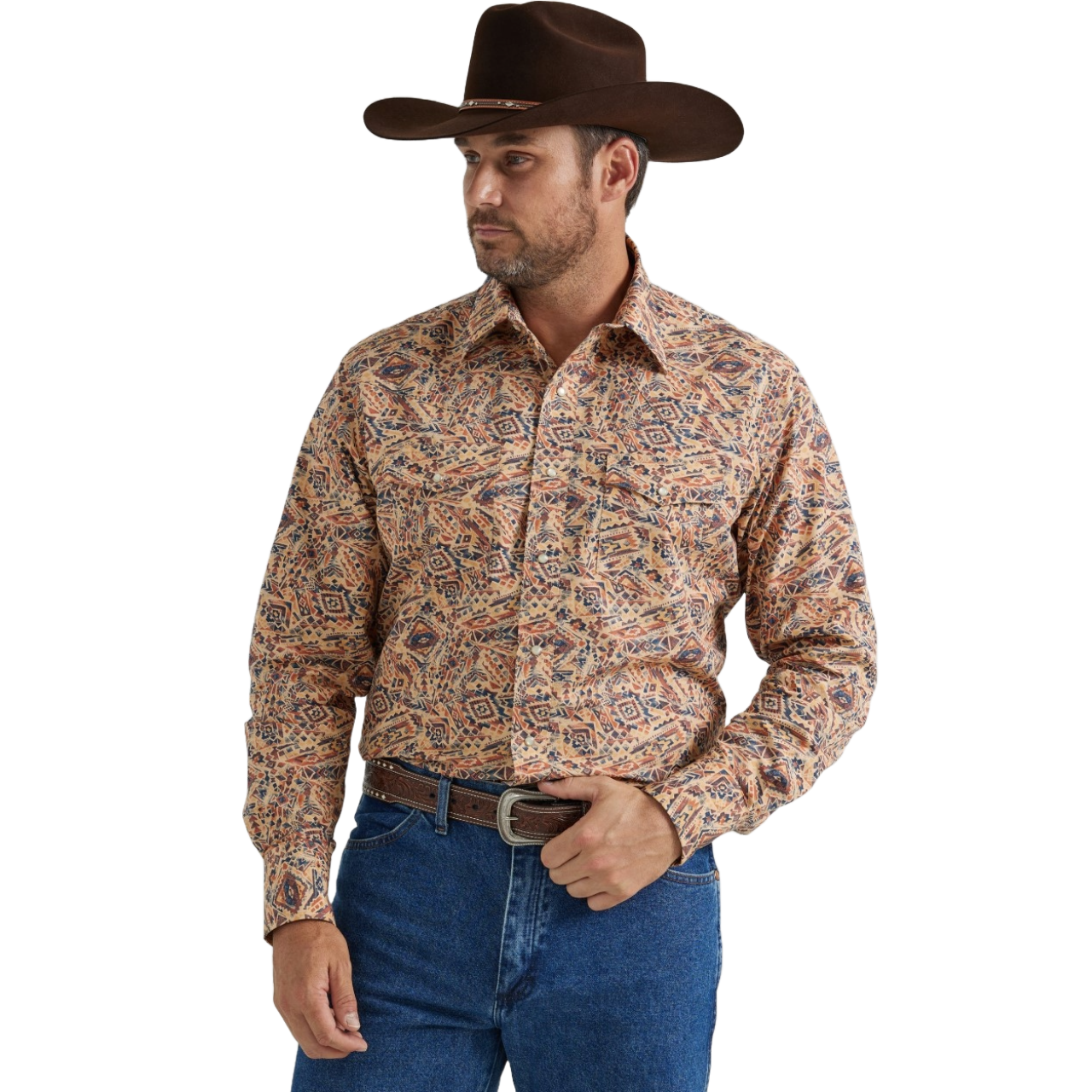Wrangler Men's Checotah Long Sleeve Tan Western Shirts 112346072