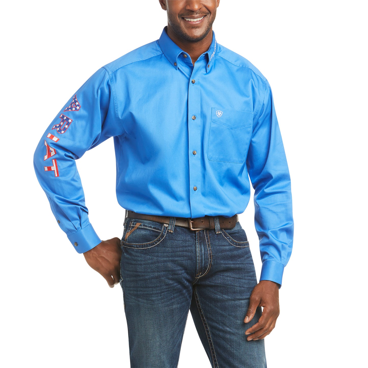 Ariat Men's Team Logo USA Flag Blue Long Sleeve Shirt 10036179