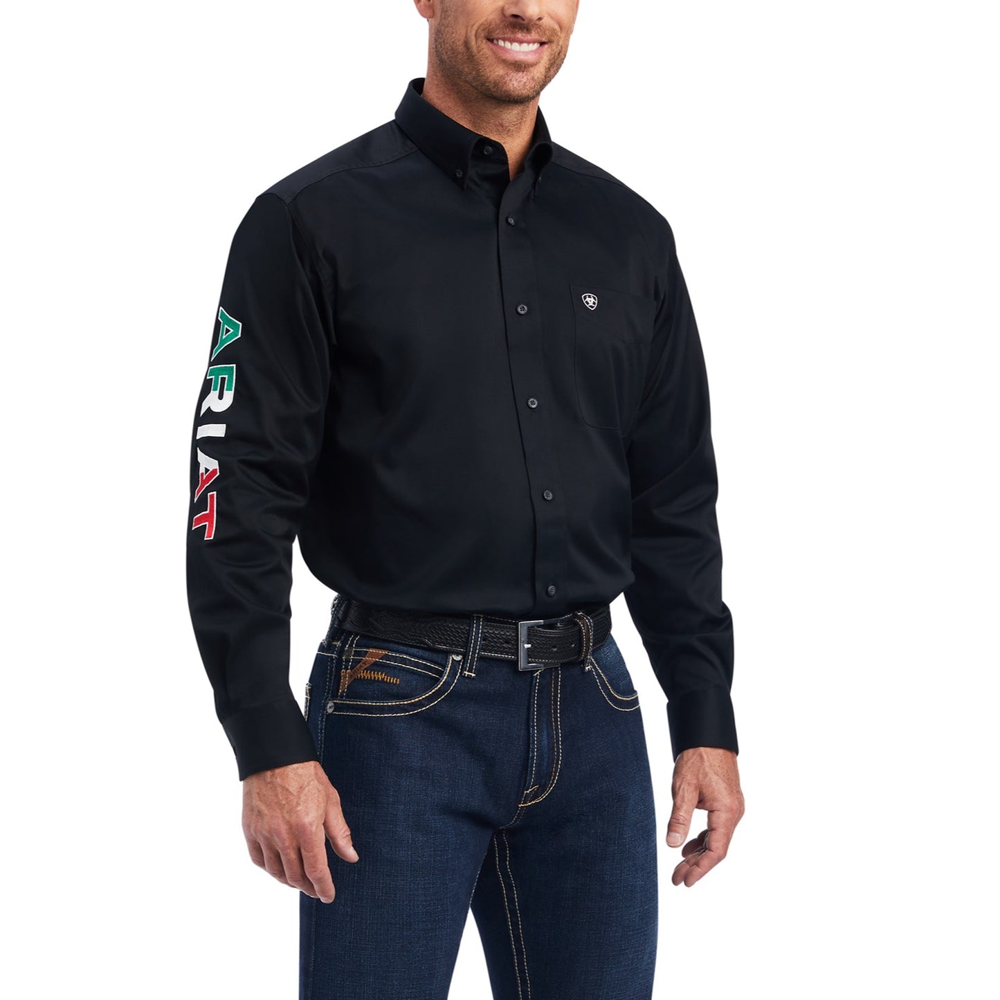 Ariat Men's Team Logo Mexico Black Fitted Button Down Shirt 10038914