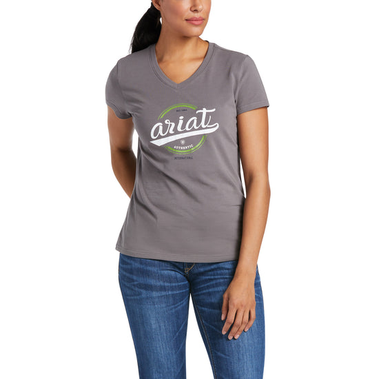 Load image into Gallery viewer, Ariat Ladies Authentic Logo Plum Grey Short Sleeve T-Shirt 10035435
