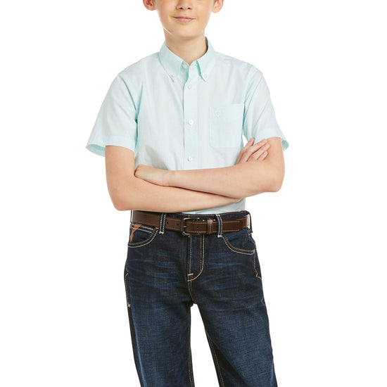 Ariat® Boy's Pembroke Casual Series Short Sleeve Aqua Shirt 10036281