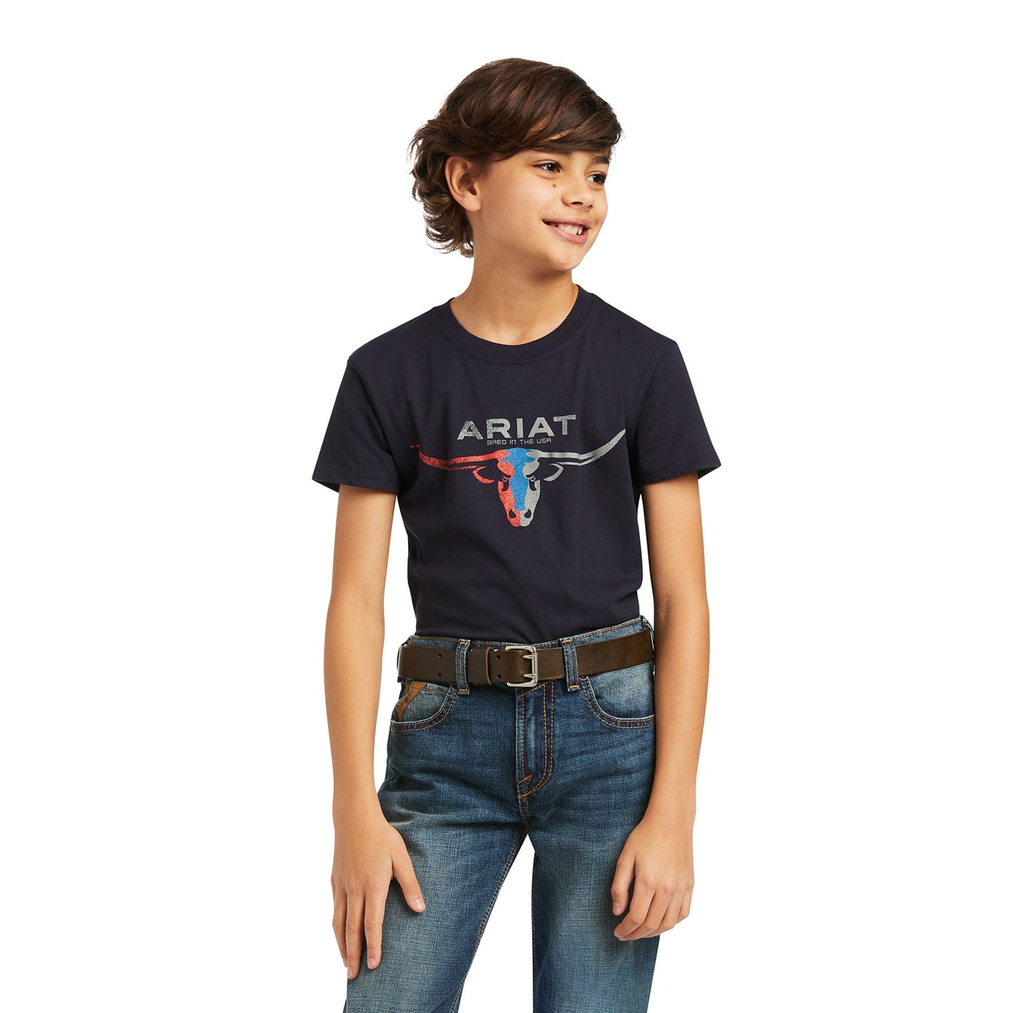 Ariat® Youth Boy's Navy Short Sleeve Bred In The USA T-Shirt 10039937