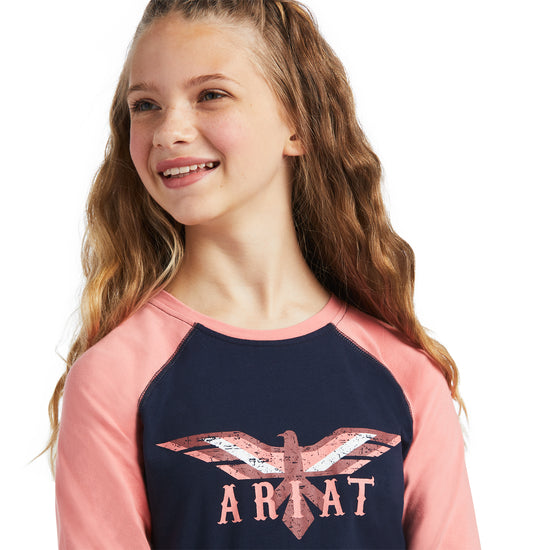 Ariat Girl's REAL Firebird Navy/Peach Blossom T-Shirt 10039501
