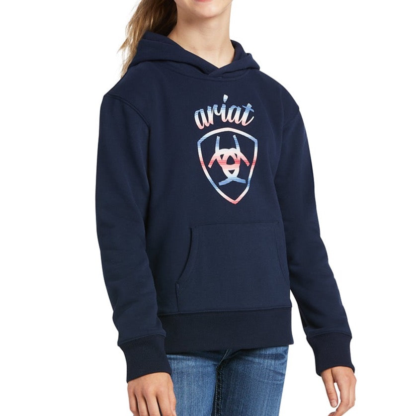 Load image into Gallery viewer, Ariat® Girl&amp;#39;s R.E.A.L™ Serape Logo  Navy Eclipse Hoodie 10039510
