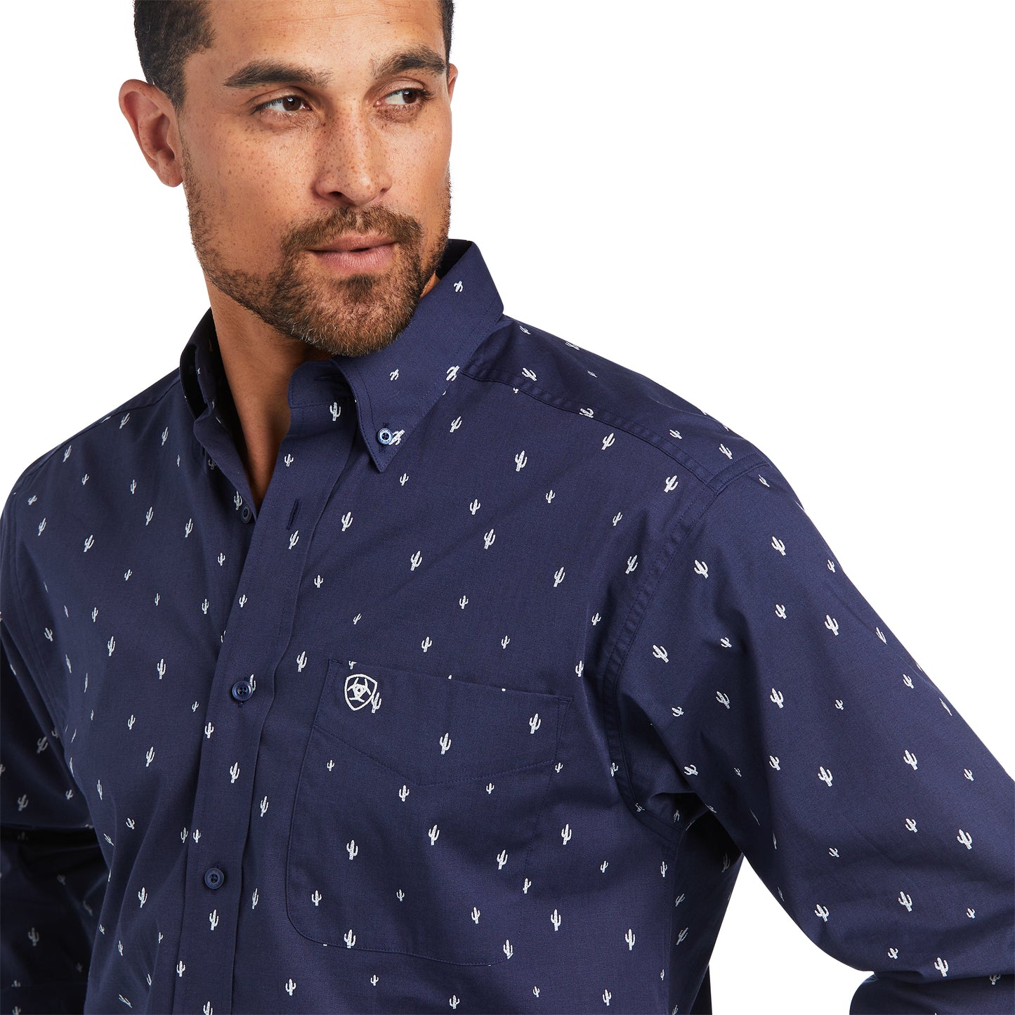 Ariat® Men's Long Sleeve Navy Cactus Print Button T-Shirt 10039261