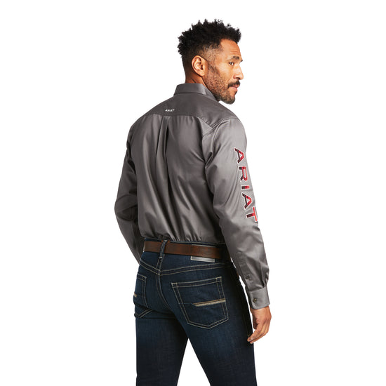 Ariat® Men's Team Logo Twill Fitted Grey Button Down Shirt 10039439
