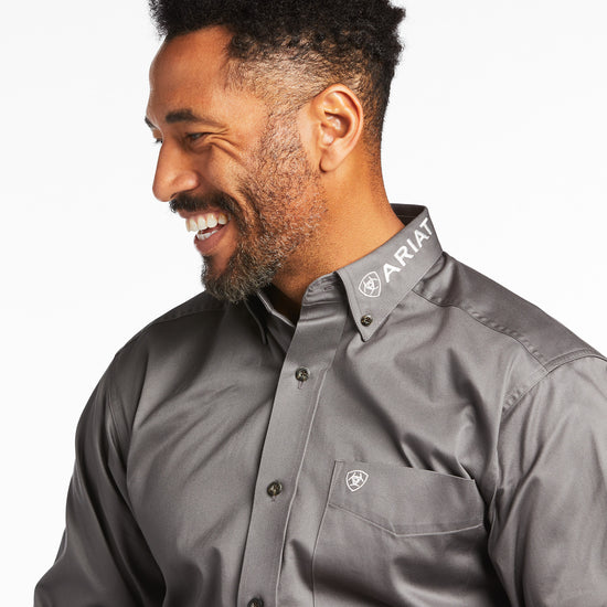 Ariat® Men's Team Logo Twill Fitted Grey Button Down Shirt 10039439