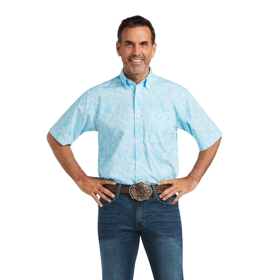 Ariat® Men's Short Sleeve Blue Button Down T-Shirt 10039734