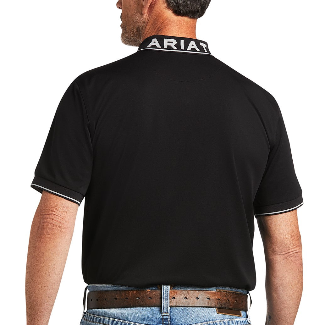 Ariat® Men's Logo Fitted Black Short Sleeve Polo Shirt 10039797