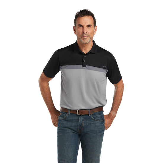Ariat® Men's Color Block Black & Grey Pinstripe Fitted Polo 10039802
