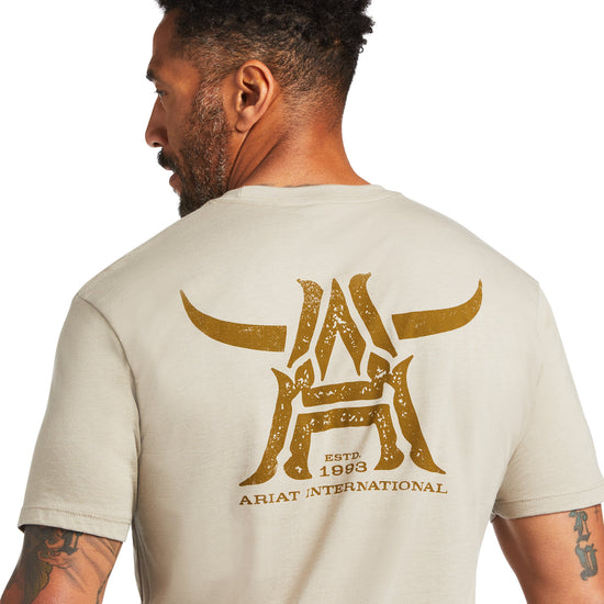 Ariat® Men's Longhorn Khaki Heather Short Sleeve T-Shirt 10039925