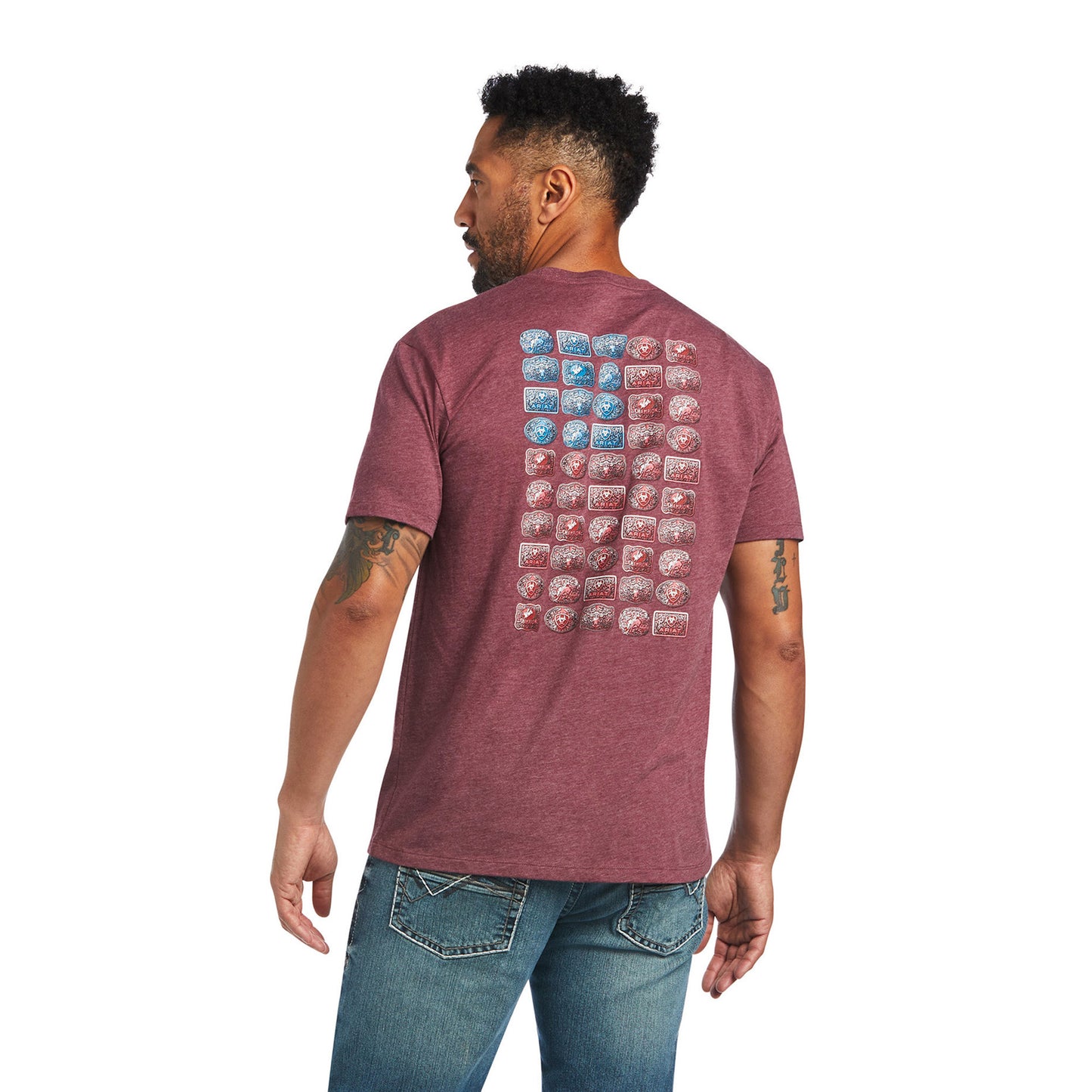 Ariat® Men's Heather Burgundy Buckle Flag Graphic T-Shirt 10040871