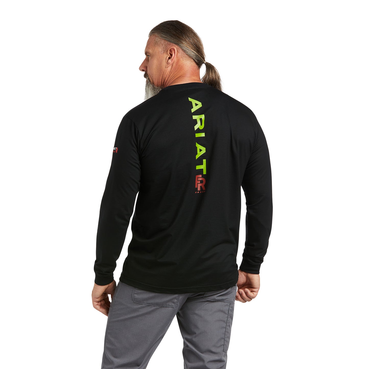 Ariat® Men's FR Stretch Logo Long Sleeve Black & Lime T-Shirt 10039295