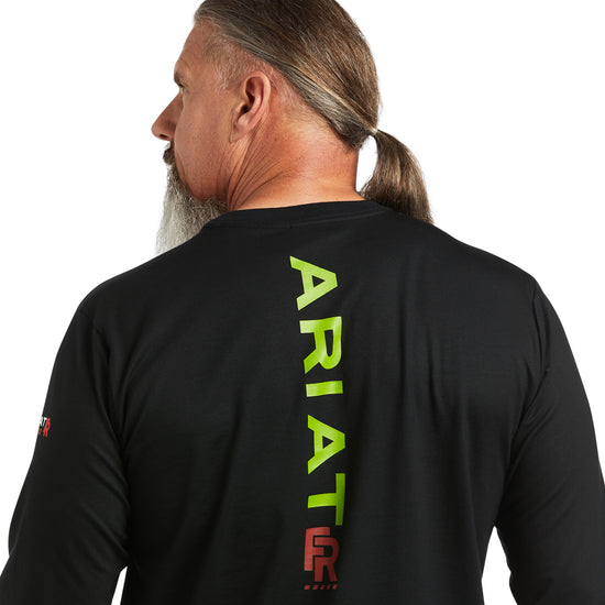 Ariat® Men's FR Stretch Logo Long Sleeve Black & Lime T-Shirt 10039295