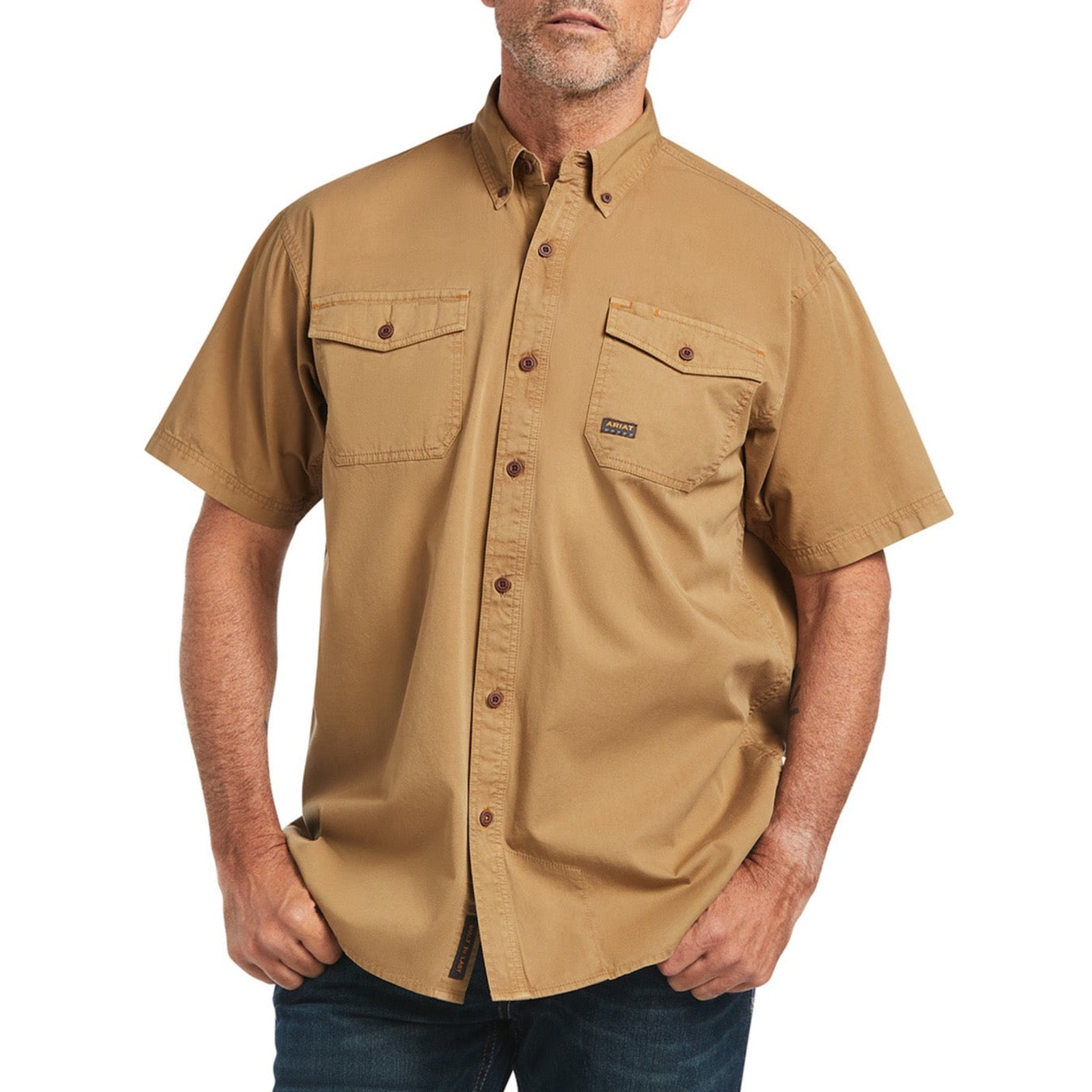 Ariat® Men's Rebar Washed Twill Khaki Short Sleeve Work Shirt 10039483