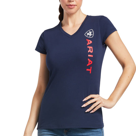 Ariat® Ladies Vertical Logo Navy Short Sleeve T-Shirt 10039227