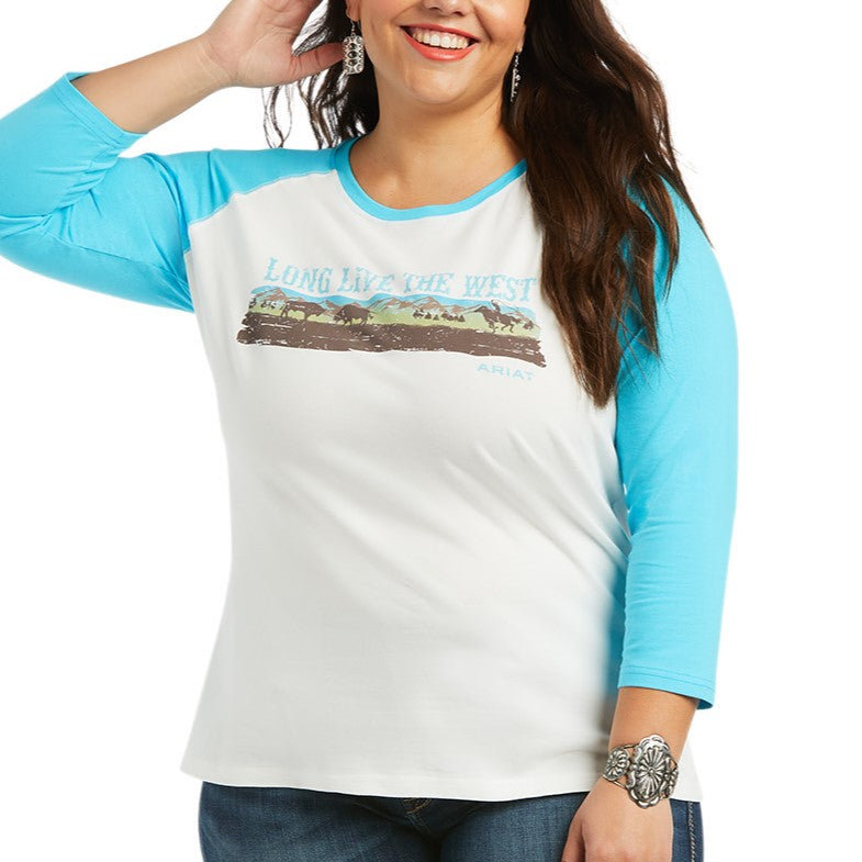Load image into Gallery viewer, Ariat Ladies R.E.A.L Long Live Cloud Dancer Baseball Tee 10039777
