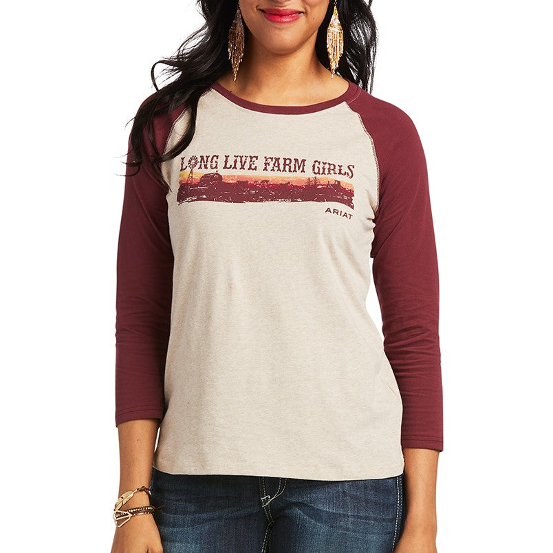 Ariat® Ladies R.E.A.L.™ Long Live Oatmeal Baseball T-Shirt 10039778