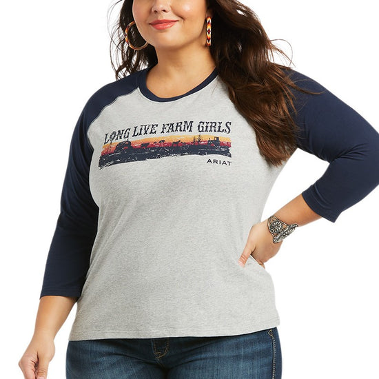 Ariat Ladies R.E.AL.  Long Live Heather Grey Baseball T-Shirt 10039779