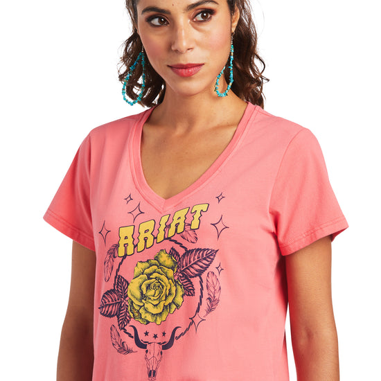 Ariat Ladies Coming Up Roses Short Sleeve Coral Paradise T-Shirt 10040507