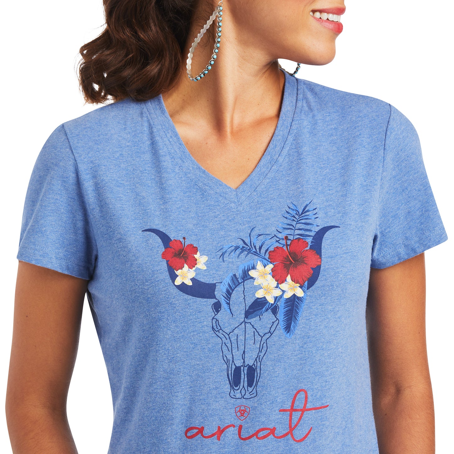 Ariat Women's REAL Tropics Steerhead Blue T-Shirt 10040533