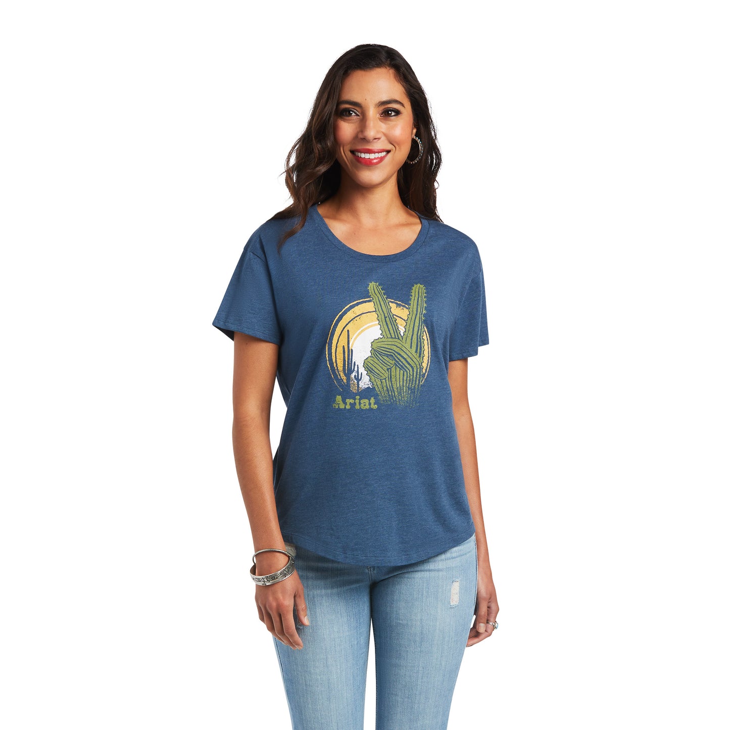Ariat® Ladies Cactus Peace Sailor Blue Heather Logo T-shirt 10040957
