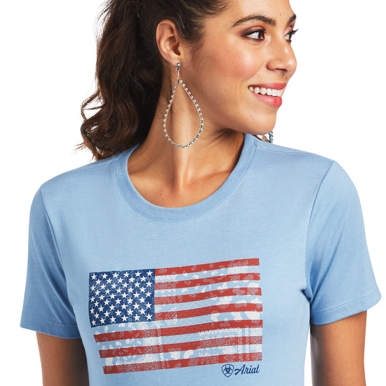 Ariat® Ladies Paisley Flag Light Blue Heather Graphic T-shirt 10040962