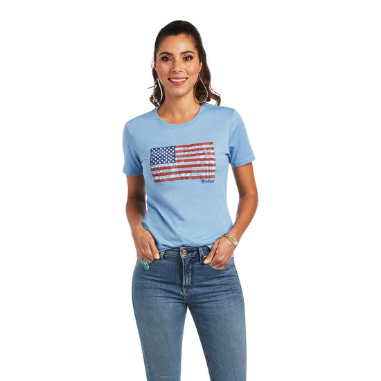 Ariat® Ladies Paisley Flag Light Blue Heather Graphic T-shirt 10040962