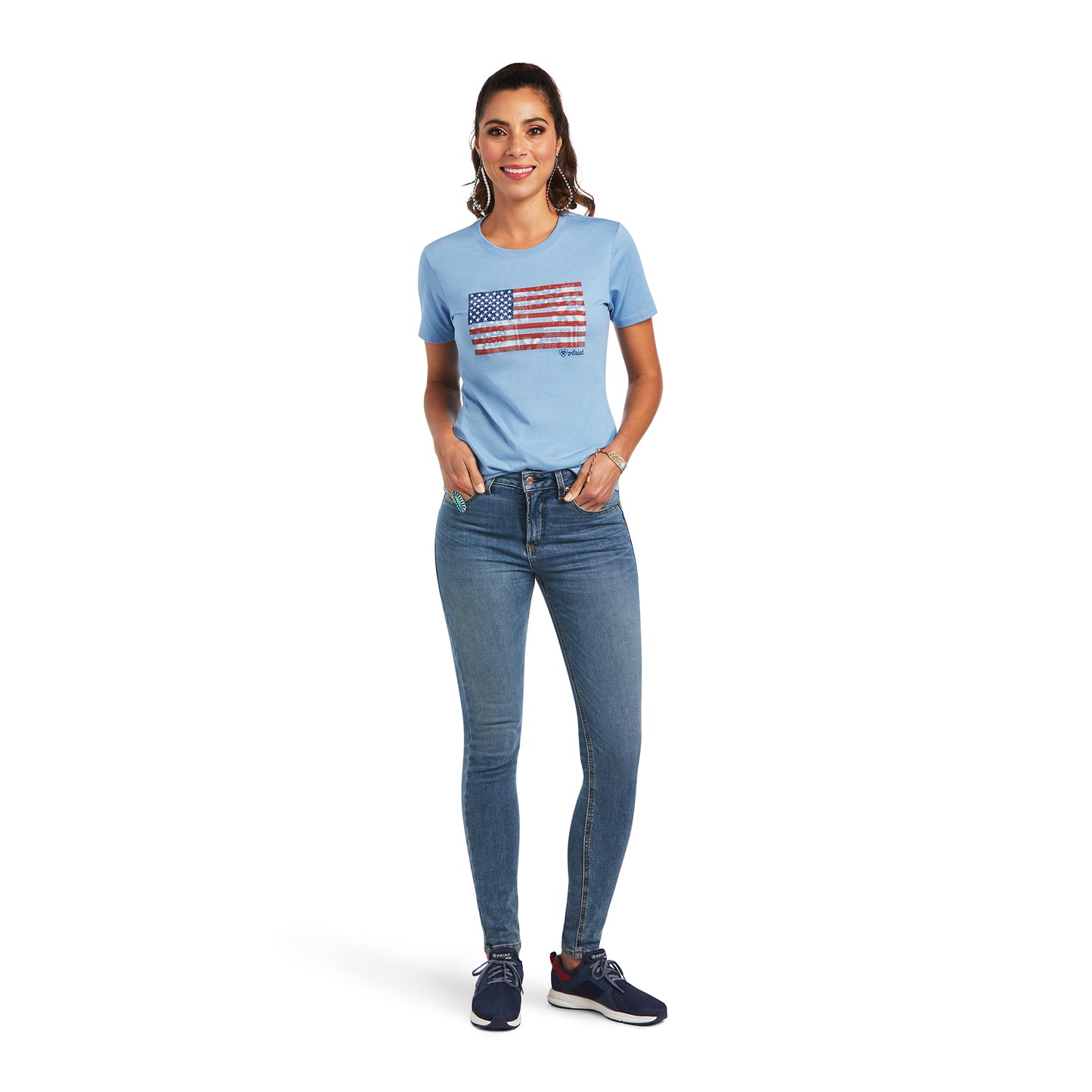Ariat® Ladies Paisley Flag Light Blue Heather Graphic T-shirt 10040962