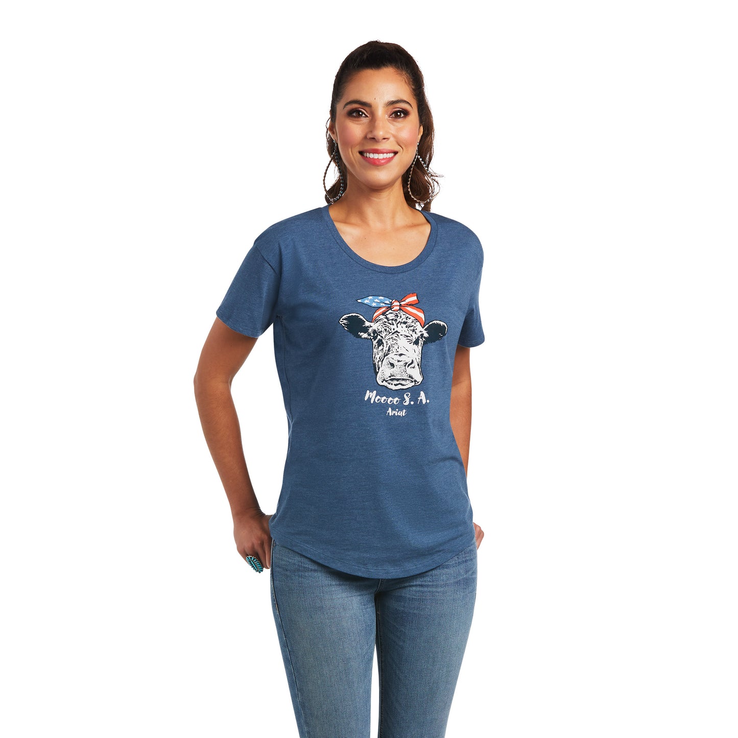 Ariat® Ladies Moo Sa Sailor Blue Heather Graphic T-shirt 10040965