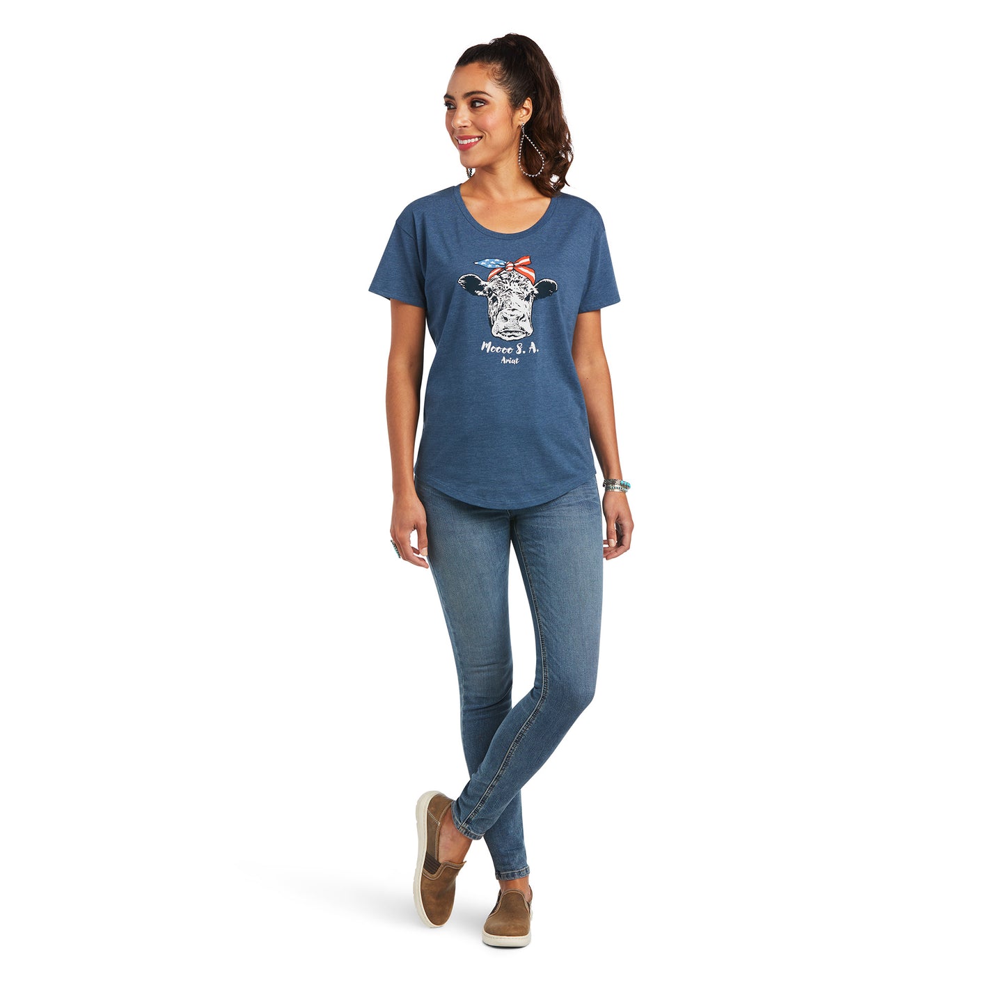 Ariat® Ladies Moo Sa Sailor Blue Heather Graphic T-shirt 10040965