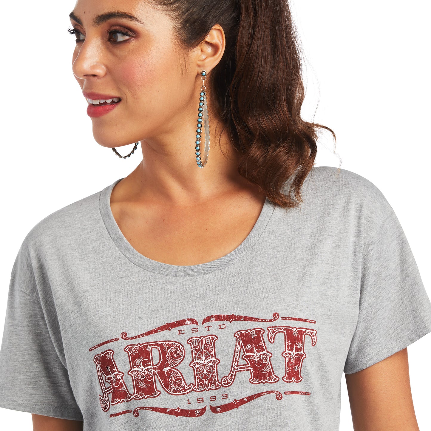 Ariat® Ladies Bandana Logo Heather Grey Graphic T-shirt 10040966
