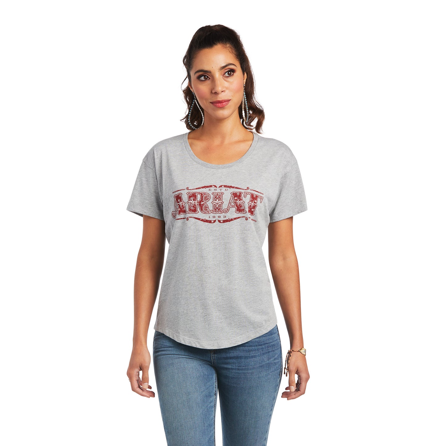 Ariat® Ladies Bandana Logo Heather Grey Graphic T-shirt 10040966