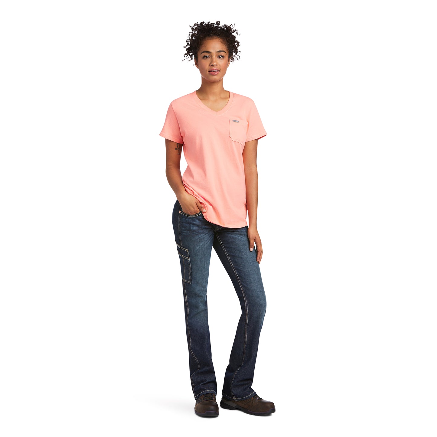 Ariat® Ladies Rebar V-Neck Summer Melon Base Layer T-Shirt 10039432