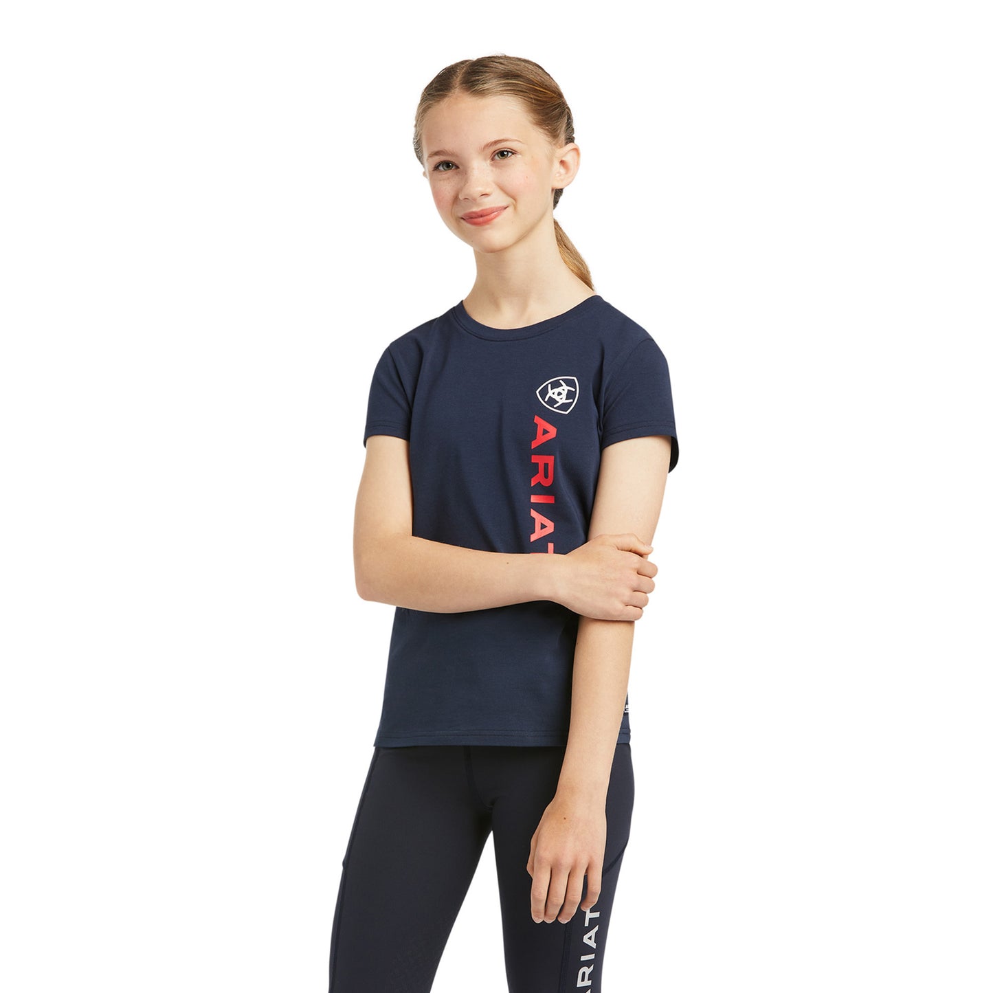 Ariat® Children's Vertical Logo Navy Short Sleeve T-Shirt 10039226